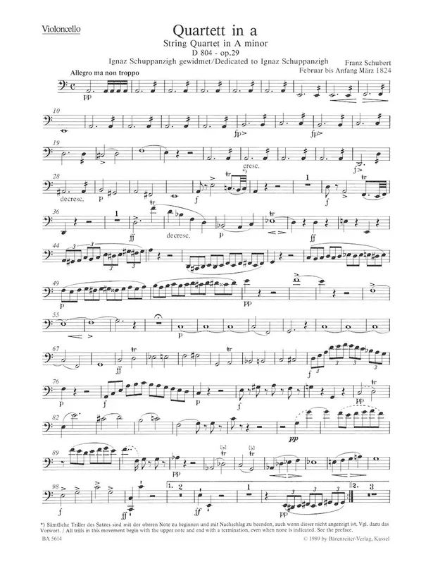Schubert, Franz: String Quartet in A minor, D 804, Op. 29 Rosamunde and String Quartet in C minor, D703, Quartet-Satz, Barenreiter