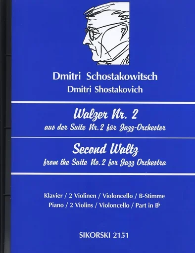 Shostakovich, Dmitri: Second Waltz from Jazz Suite #2 (Piano, 2 Violins, Cello)