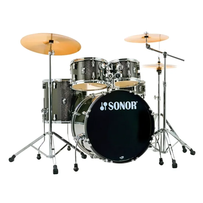 Sonor AQX Series Stage 5-Piece Kit with 1000 Series Hardware Set & Cymbals – Black Midnight Sparkle
