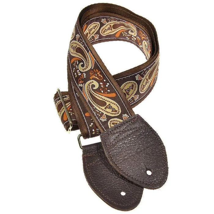 Souldier Guitar Strap – Gold & Orange Paisley on Brown (Nutmeg Belt & Gold Buckle)