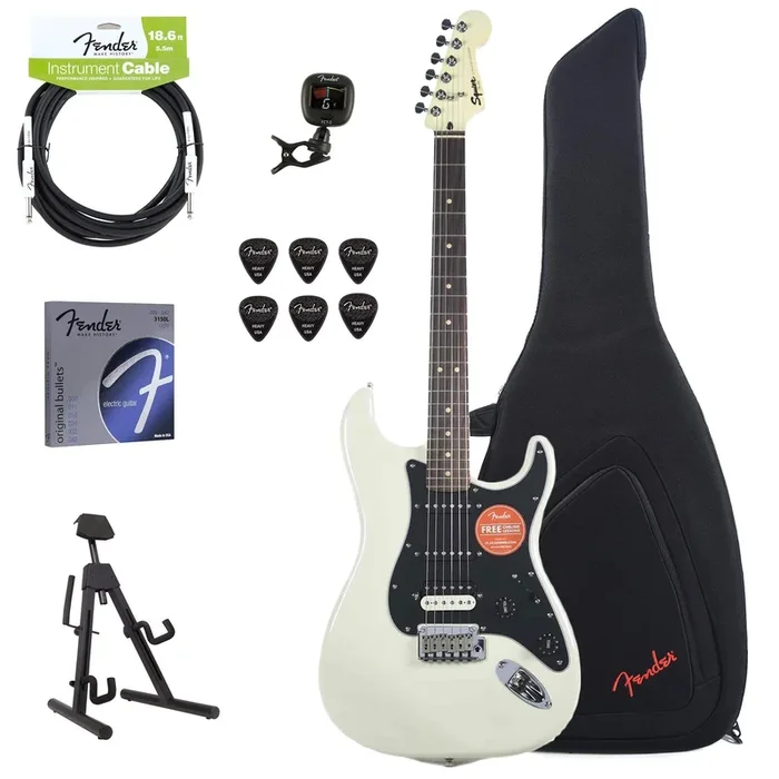 Squier Contemporary Stratocaster HSS RW Pearl White w/Fender Gig Bag, Stand, Cable, Tuner, Picks and Strings