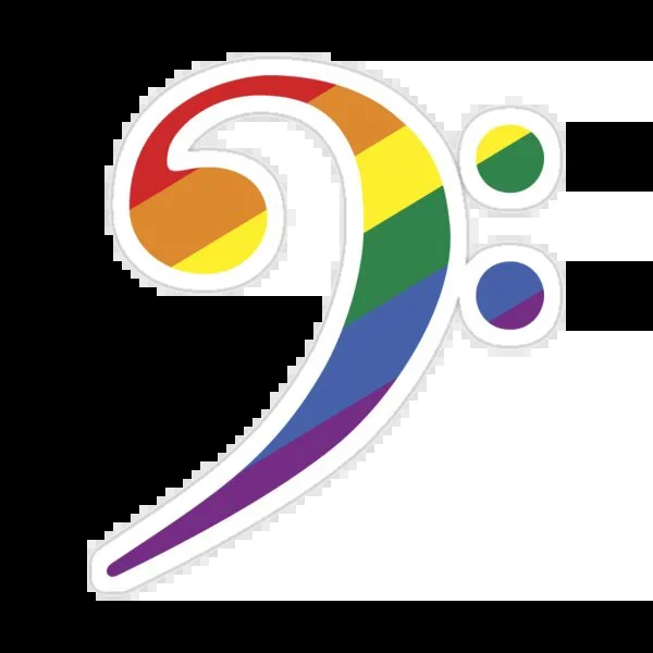 Sticker – Rainbow Bass Clef (76mm x 87mm)