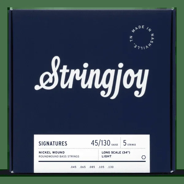 Stringjoy Light Top / Heavy Bottom Gauge (45-130) 5 String Long Scale Nickel Wound Bass Guitar Strings