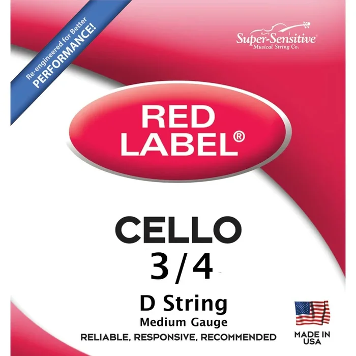 Super Sensitive 6125 Red Label 3/4 Cello D String (Medium Tension)