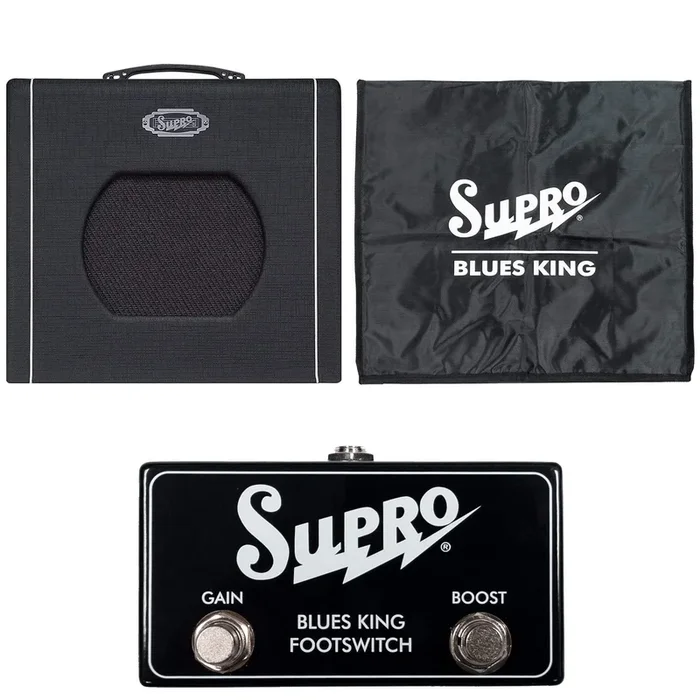 Supro Blues King 12 15-Watt 1X12 Combo Amp w/Spring Reverb, Custom BK12 Speaker, Amp Cover and Footswitch Bundle