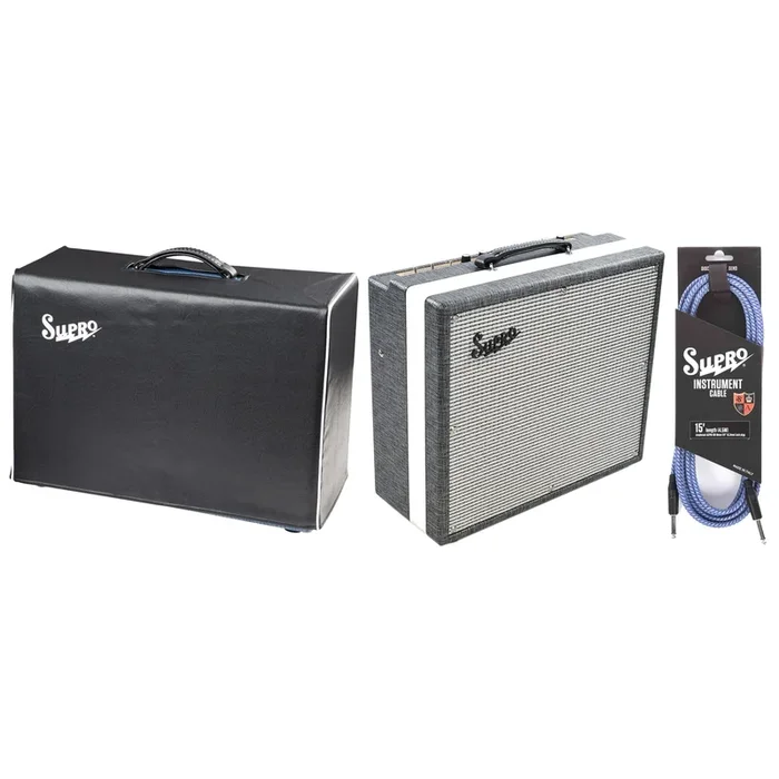 Supro Statesman 2 Channel 50 Watt Combo Bundle w/ Supro Amp Cover and 15′ Instrument Cable