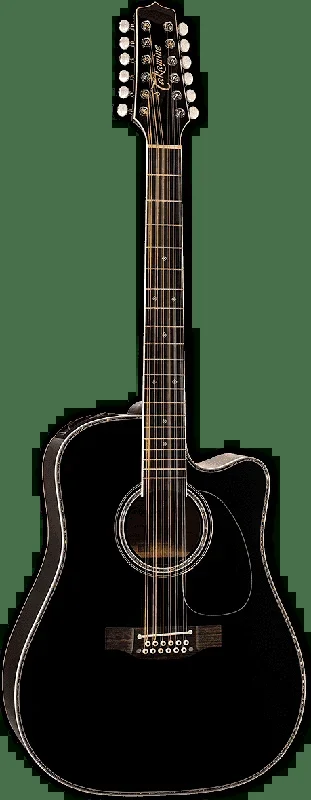 Takamine EF381DX 12-String Dreadnought Cutaway Acoustic-Electric Guitar – Black