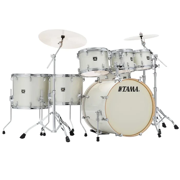Tama Superstar Classic 7-Piece Shell Pack with 22″ Bass Drum and SM5W Hardware Pack Included – Vintage White Sparkle