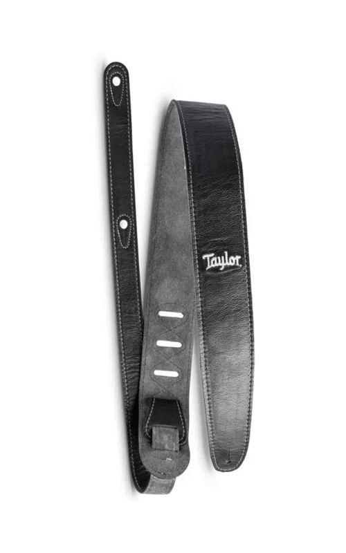 Taylor 2.5″ Black Leather Guitar Strap Black Suede Back