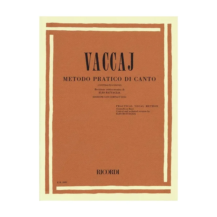 Vaccaj Metodo Pratico Di Canto Contra Alto o Basso – Book/Cd