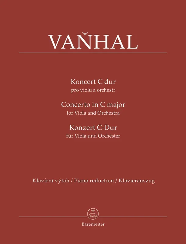 Vanhal, J.: Concerto in C Major for Viola and Orchestra (viola & piano reduction) Barenreiter