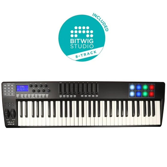Vault APEX 61 USB MIDI Keyboard With RGB Pads – Includes Bitwig 8-Track
