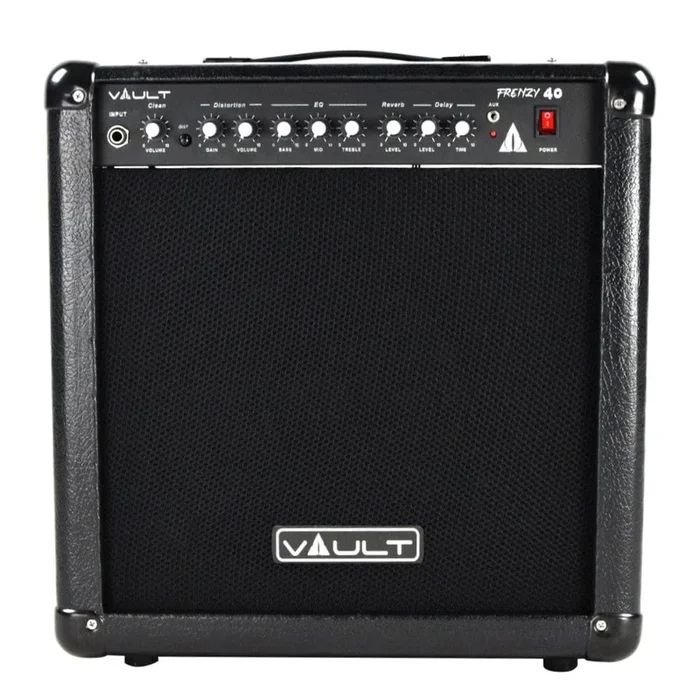 Vault Frenzy 40 Watt Combo Guitar Amplifier with Analog Distortion, Reverb & Delay All Playable Together – Open Box