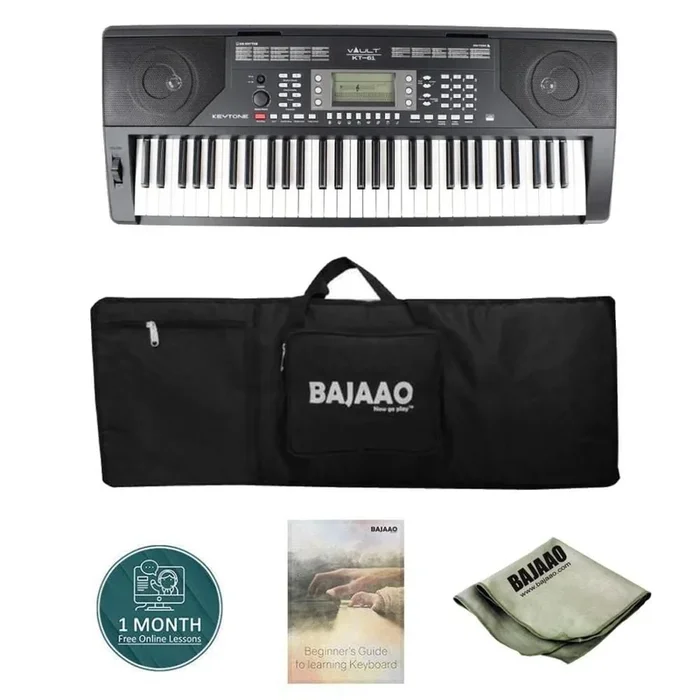 Vault KT-61 Keytone Touch Sensitive 61-Key Keyboard With Gigbag, Polishing Cloth, Online Lessons & Ebook