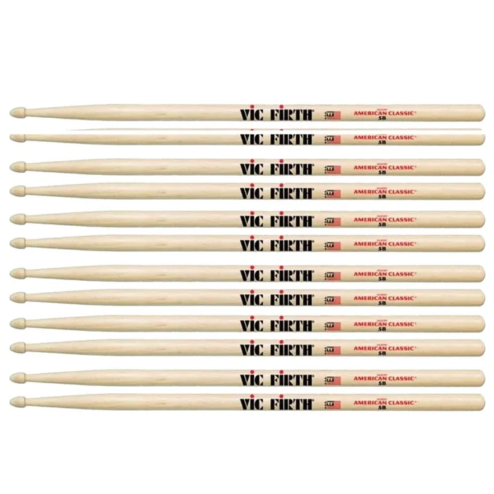 Vic Firth 5B Wood Tip Drum Sticks (6 Pair Bundle)