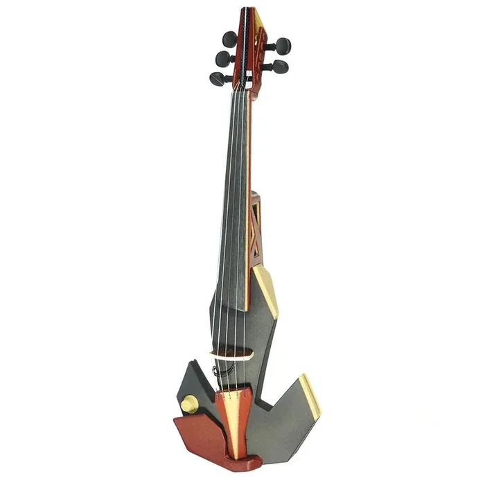 Violon électrique OpenFabPDX Modular Fiddle 5 cordes, noir, or et rouge, avec chevalet Starfish Designs