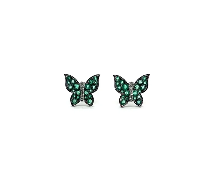 White Gold Emerald and Diamond Butterfly Stud Earrings