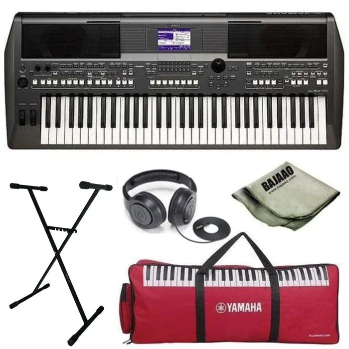 Yamaha Digital Keyboard PSR-S670 with Stand, Gig Bag, Polishing Cloth and Headphones