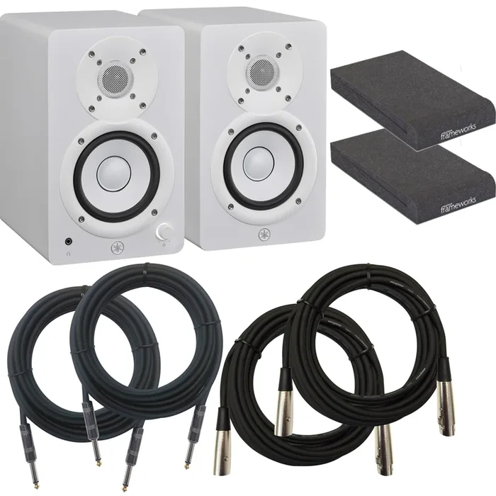 Yamaha HS4W 4.5″ Powered Studio Monitors (Pair) – White STUDIO PAK