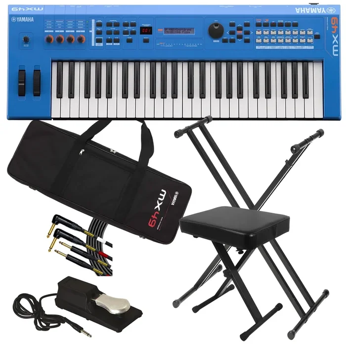 Yamaha MX49 Music Synthesizer – Blue STAGE ESSENTIALS BUNDLE